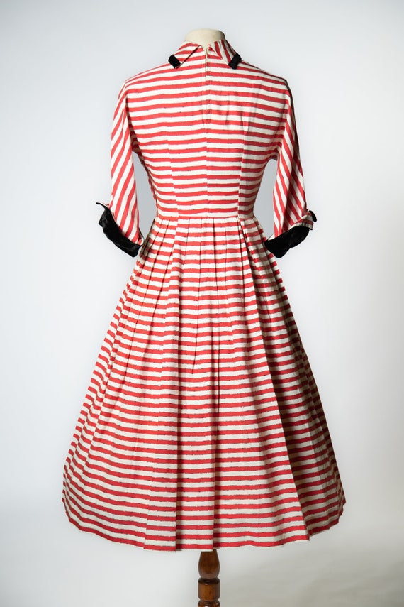 1940s / 1950s Red, White and Black Striped Dress … - image 9