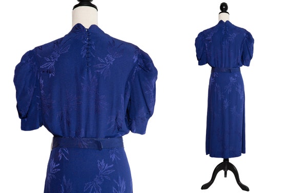 1930s Royal Blue Dress with Gold Belt Details / 3… - image 5