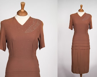 1940s Studded Dress | Moon On the Shoulder | 40s Dress | XS