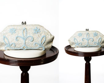 1960s White Sequin Clutch with Blue Beading