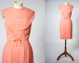 1960s Coral Chiffon Cocktail Dress