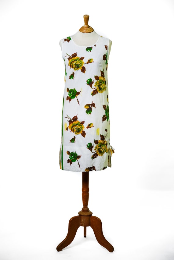 1960s Cotton Day dress / Floral Print / Yellow an… - image 2