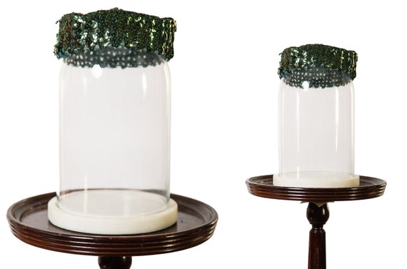 1950s / 1960s Green Sequin Pillbox Mini Hat with … - image 1