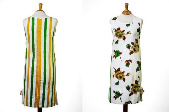 1960s Cotton Day dress / Floral Print / Yellow an… - image 1