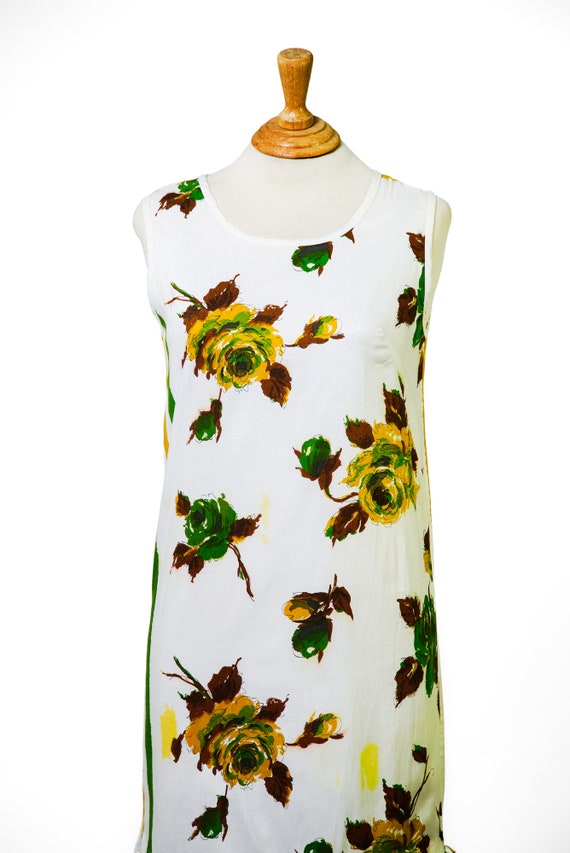 1960s Cotton Day dress / Floral Print / Yellow an… - image 3