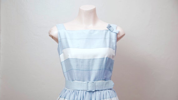 Vintage 1950s Dress / 50s Striped Silk Dress with