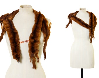 1940s Fur Stole / 40s Mink Fur Wrap / Collar