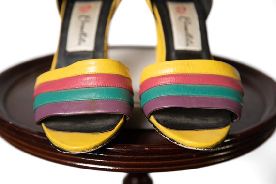 1980s Rainbow Heels / Yellow / Purple / Pink and … - image 4