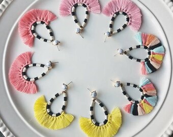 Fan tassel earrings | Tassel earrings | bohemian earrings | hot pink tassel earrings | Yellow tassel earrings | coral tassel earrings |
