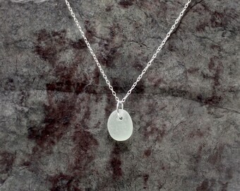 Handmade Seafoam Sea Glass Pendant Necklace, Sterling Silver Chain