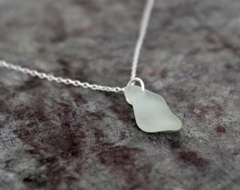 Handmade Seafoam Sea Glass Pendant Necklace, Sterling Silver Chain