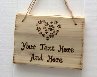 Handmade Rustic Driftwood/Farmhouse Style Indoor/Outdoor Personalised Wooden Paw Print Pet Door Sign Plaque 20cm x 15cm