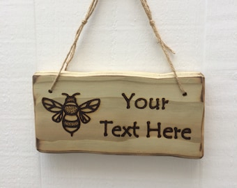 Handmade Rustic Driftwood/Farmhouse Style Indoor/Outdoor Personalised Wooden Bumble Bee Hive Garden Sign Plaque 20cm x 10cm
