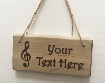 Handmade Rustic Driftwood/Farmhouse Style Indoor/Outdoor Personalised Wooden Treble Clef Music Sign Plaque 20cm x 10cm
