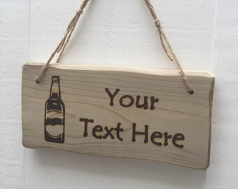 Handmade Rustic Driftwood/Farmhouse Style Indoor/Outdoor Personalised Wooden Bar Beer Door Sign Plaque 20cm x 10cm