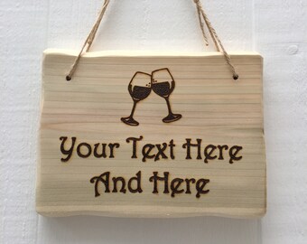 Handmade Rustic Driftwood/Farmhouse Style Indoor/Outdoor Personalised Wooden Wine Glass Bar Door Sign Plaque 20cm x 15cm