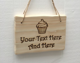 Handmade Rustic Driftwood/Farmhouse Style Indoor/Outdoor Personalised Wooden Cup Cake Kitchen Baking Bakery Sign Plaque 20cm x 15cm