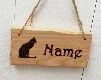 Handmade Rustic Driftwood/Farmhouse Style Indoor/Outdoor Personalised Wooden Cat Kitten Pet Door Sign Plaque 20cm x 10cm