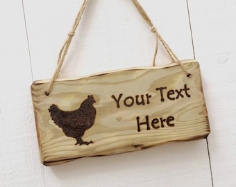 Handmade Rustic Driftwood/Farmhouse Style Indoor/Outdoor Personalised Wooden Chicken Coop Garden Sign Plaque 20cm x 10cm