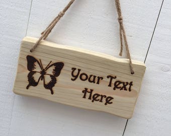 Handmade Rustic Driftwood/Farmhouse Style Indoor/Outdoor Personalised Wooden Butterfly Garden Door Sign Plaque 20cm x 10cm