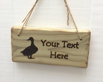 Handmade Rustic Driftwood/Farmhouse Style Indoor/Outdoor Personalised Wooden Duck House Garden Sign Plaque 20cm x 10cm