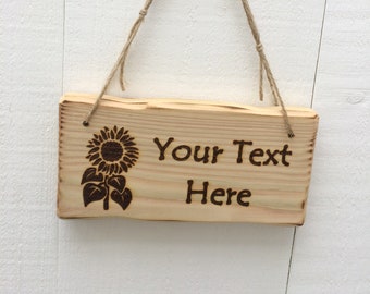 Handmade Rustic Driftwood/Farmhouse Style Indoor/Outdoor Personalised Wooden Sunflower Garden Sign Plaque 20cm x 10cm