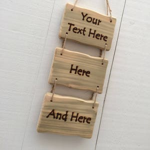 Handmade Rustic Driftwood/Farmhouse Style Personalised Wooden Design Your Own 3 Piece Any Text Door Sign Plaque 15cm x 10cm