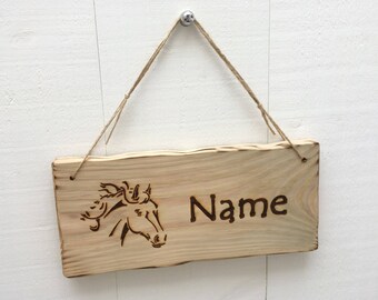 Handmade Rustic Driftwood/Farmhouse Style Indoor/Outdoor Personalised Wooden Horse Name Stable Stall Door Sign Plaque 32cm x 15cm - Design 3