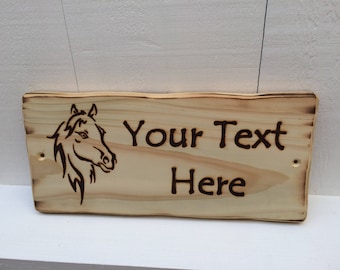 Handmade Rustic Driftwood/Farmhouse Style Indoor/Outdoor Personalised Wooden Horse Stable Stall Door Sign Plaque 32cm x 15cm