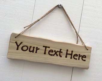 Madera flotante rústica hecha a mano/estilo de casa de campo diseño de madera personalizado su propio mensaje cualquier placa de señal de puerta de texto 32cm x 10cm