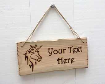 Handmade Rustic Driftwood/Farmhouse Style Indoor/Outdoor Personalised Wooden Unicorn Bedroom Nursery Sign Plaque 32cm x 15cm