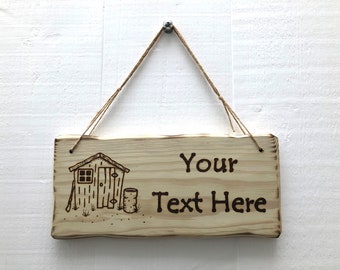 Handmade Rustic Driftwood/Farmhouse Style Indoor/Outdoor Personalised Wooden Garden Shed Allotment Man Cave Door Sign Plaque 32cm x 15cm