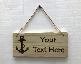 Handmade Rustic Driftwood/Farmhouse Style Indoor/Outdoor Personalised Wooden Anchor Boat Nautical Sailing Ocean Door Sign Plaque 32cm x 15cm