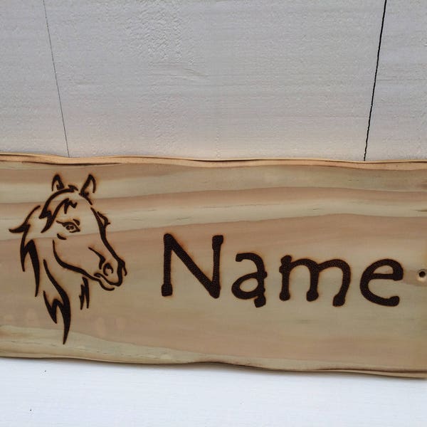 Handmade Rustic Driftwood/Farmhouse Style Personalised Wooden Pony Horse Stable Stall Livery Name Door Sign Plaque #1 32cm x 15cm