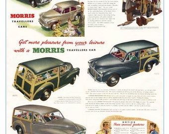 Classic Morris Minor Traveller poster reproduced from the original 1953 brochure
