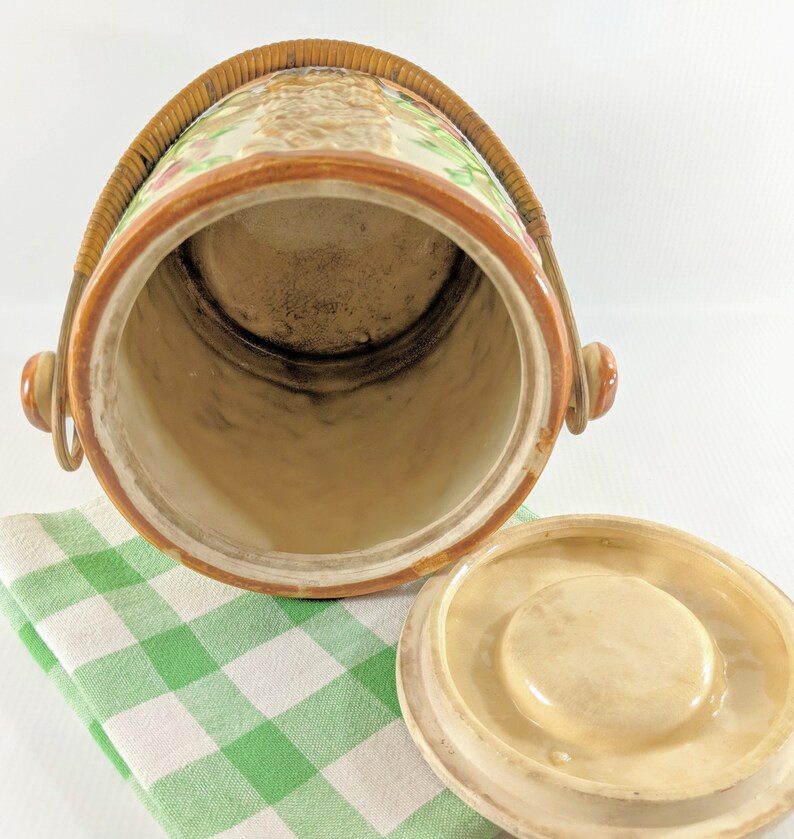 Vtg Peanut Jar With Rattan Handle. Japanese Ceramic Biscuit Etsy