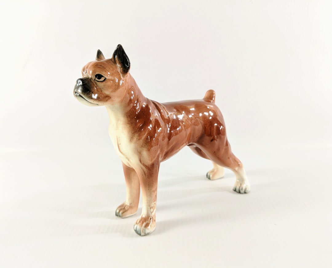 Vtg. 5 Ceramic Boxer Dog Figurine. Mid Century Knick Knack/kitsch. Made