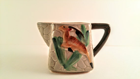 Vintage Gazelle Creamer. L Batlin and Son, Inc. Gray, Brown and Green Ceramic Majolica, Collectible Pottery. Vintage Kitchen Decor.