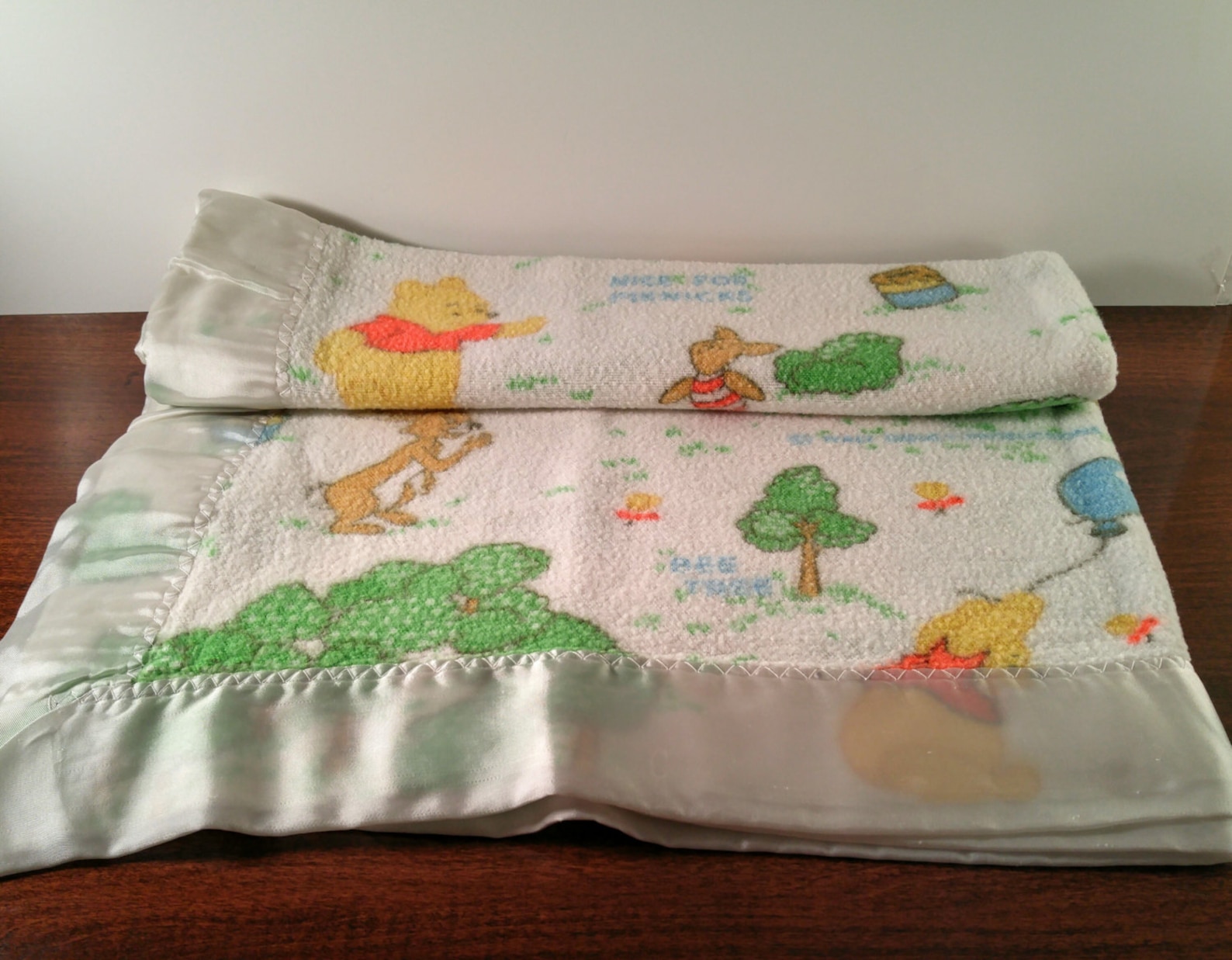 Vintage Winnie the Pooh Baby Blanket White with Silk Trim. Etsy