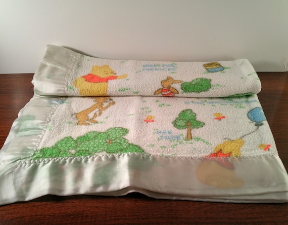 Vintage Winnie The Pooh Baby Blanket White With Silk Trim Etsy