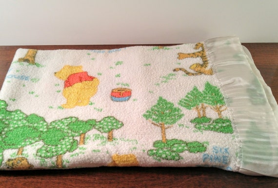 winnie the pooh baby blanket with satin trim