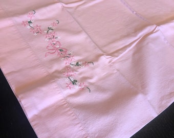 Vintage Pink Floral Embroidered Pillowcase - flower bohemian hippie