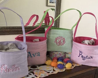 Personalized Easter Baskets - Kids Easter Basket  - Seersucker Baskets - Monogram Easter Tote - Easter Candy Bag
