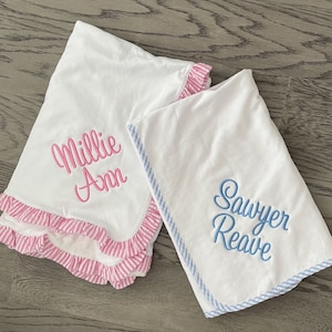 ruffle baby blanket with embroidered name