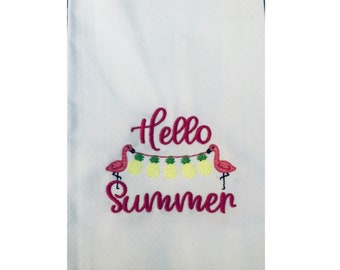 Tea Towels Hello Summer Kitchen Decor pink flamingo yellow pineapple summer kitchen towel