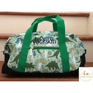 Wildkin Duffle Bag Kids Personalized Travel Bags with Name and Green Dinos Little Boys Travel Duffle with Embroidery Baby Boys Toddler Boy