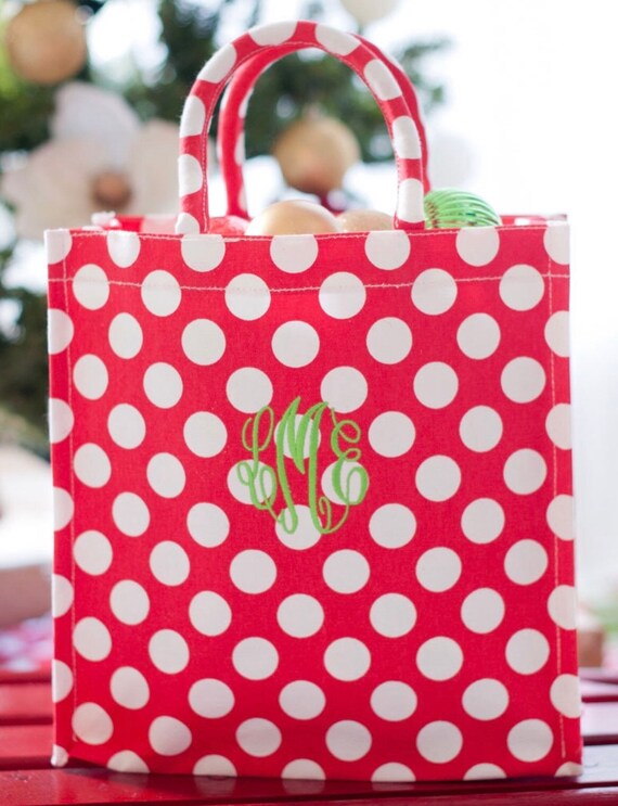 red monogrammed reusable bag