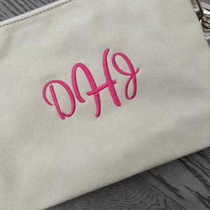 Personalized Cream Vegan Leather Crossbody Purse with Tassel Zipper Pull and Gold Chain Monogrammed Bridesmaid Gift Custom Embroidered image 6