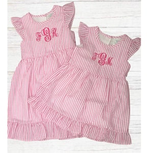 Monogrammed Pink Seersucker Dress: Custom Embroidered Girls Outfit