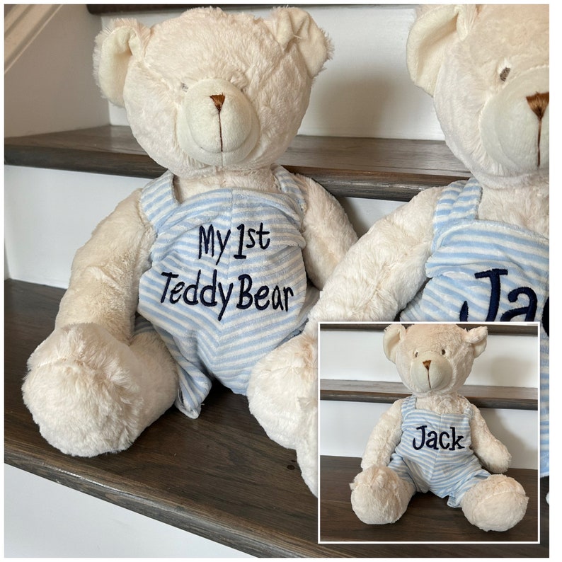 Personalized Plush Bear New Baby Gifts for Boys or Girls Baby Animal Baby Shower Gift Light Blue Bear Baby Pink Teddy Bear Nursery Decor image 2